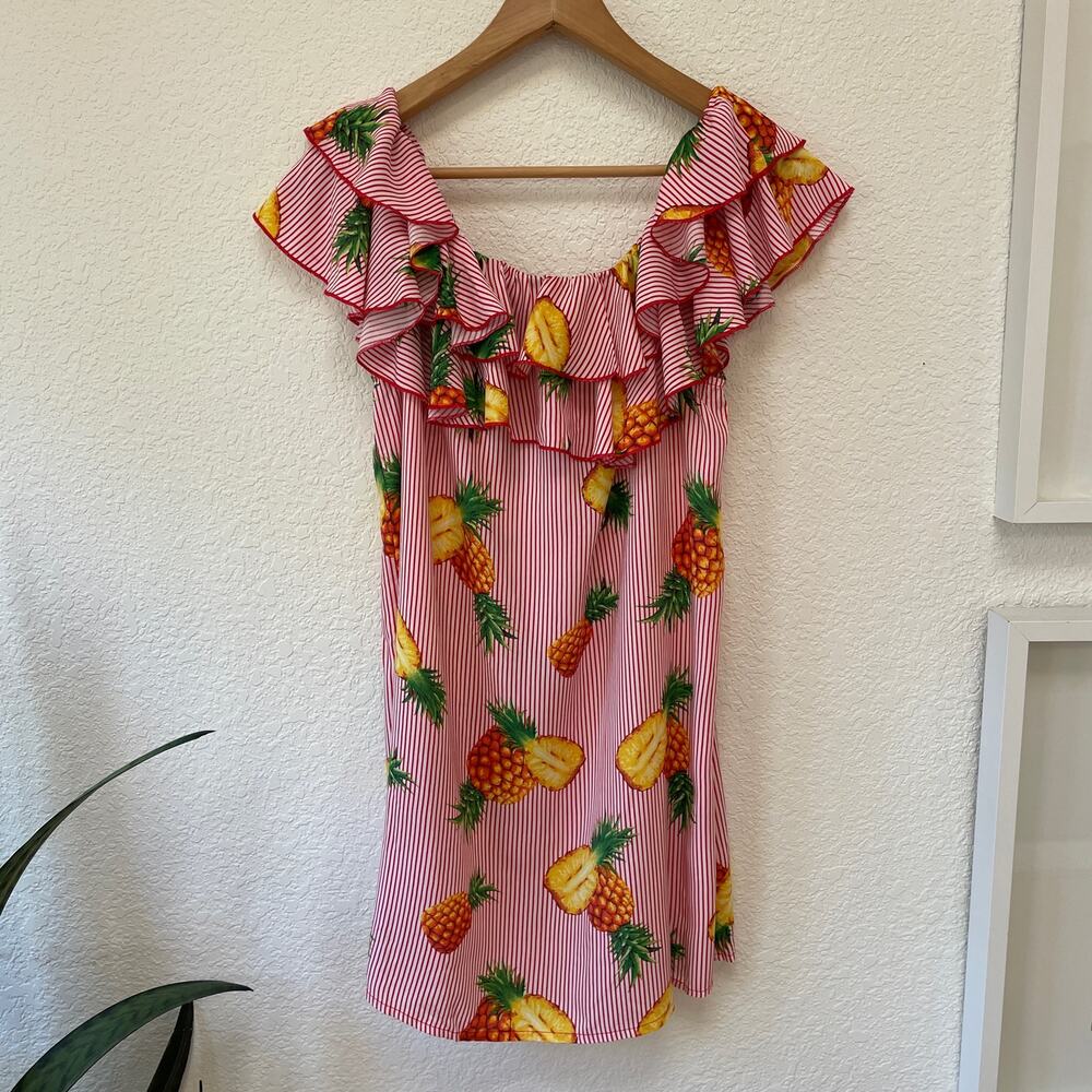 Strapless Pineapple Mini Dress Size Large Red Stripe